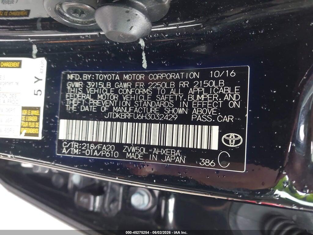JTDKBRFU6H3032429 2017 TOYOTA PRIUS photo no. 9
