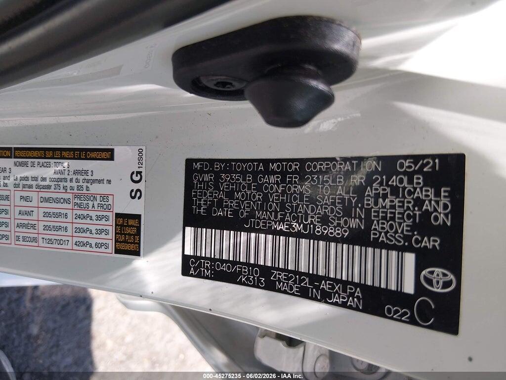 JTDEPMAE3MJ189889 2021 TOYOTA COROLLA photo no. 9