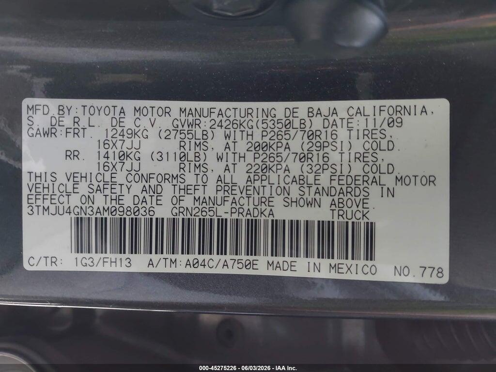 3TMJU4GN3AM098036 2010 TOYOTA TACOMA photo no. 9