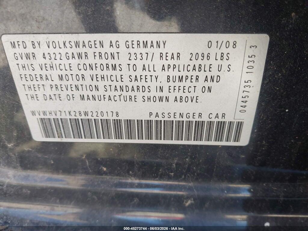 WVWHV71K28W220178 2008 VOLKSWAGEN GTI photo no. 9