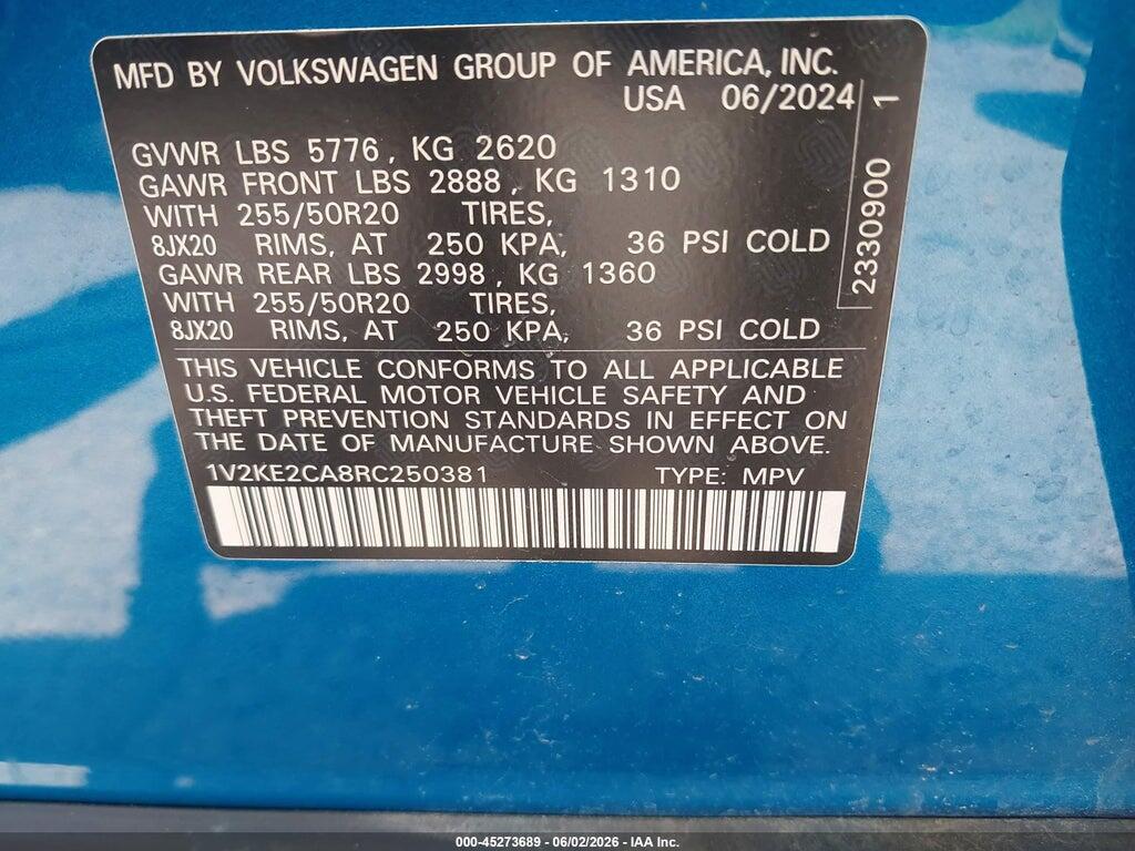 1V2KE2CA8RC250381 2024 VOLKSWAGEN ATLAS CROSS SPORT photo no. 9