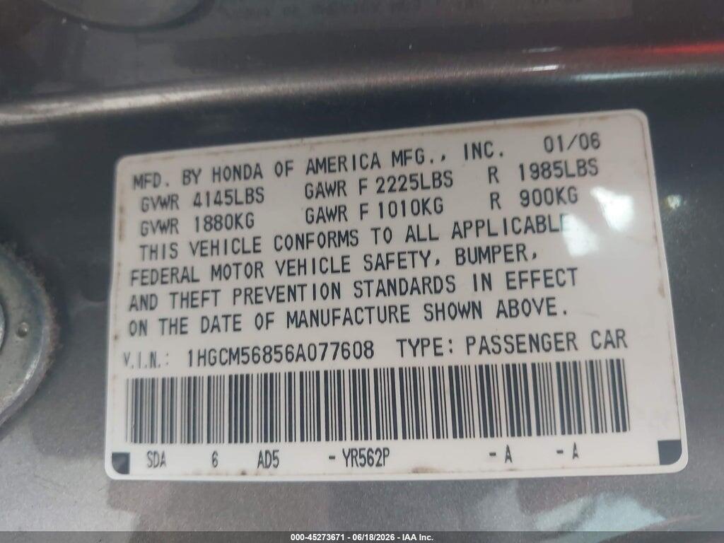 1HGCM56856A077608 2006 HONDA ACCORD photo no. 9