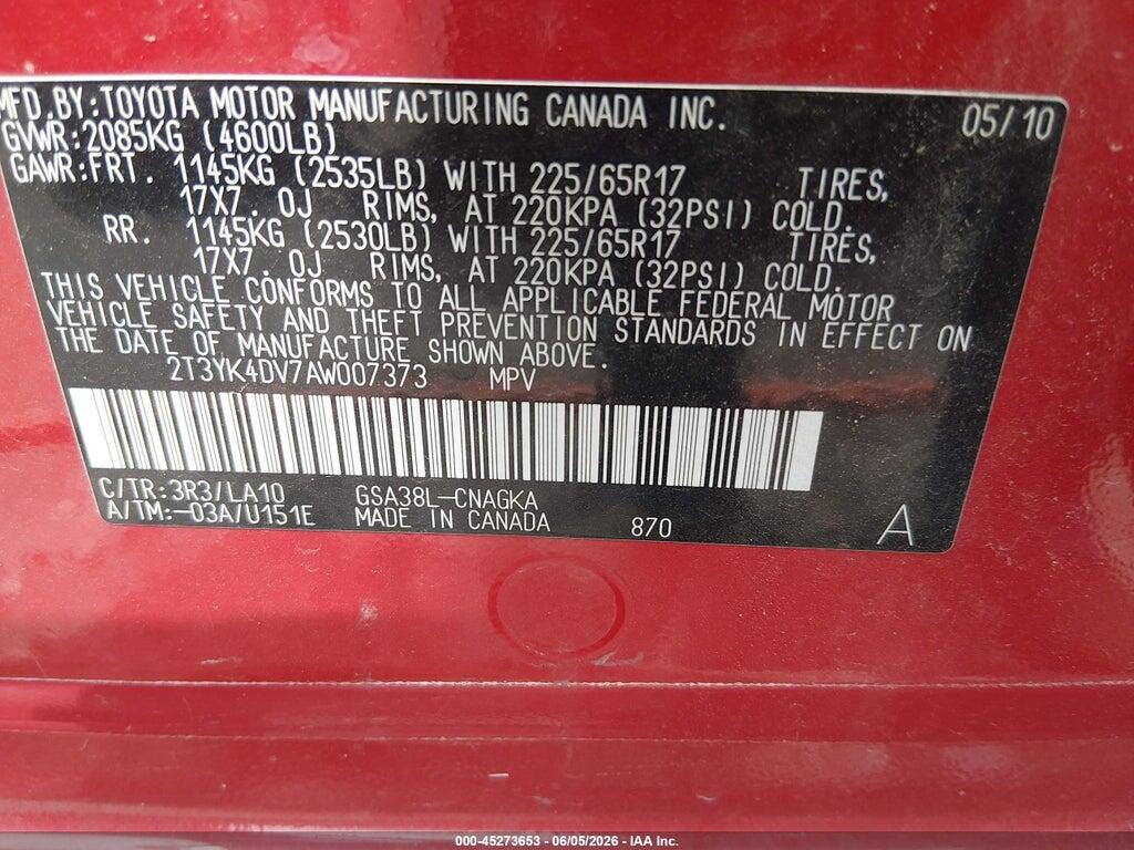 2T3YK4DV7AW007373 2010 TOYOTA RAV4 photo no. 9
