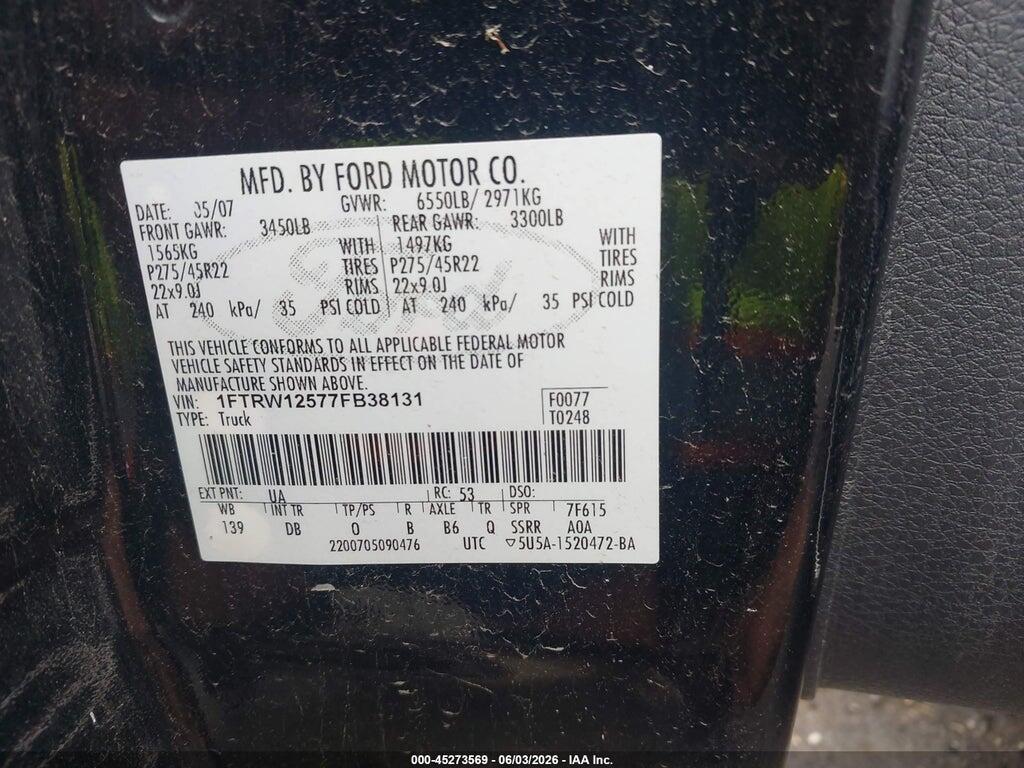 1FTRW12577FB38131 2007 FORD F-150 photo no. 9