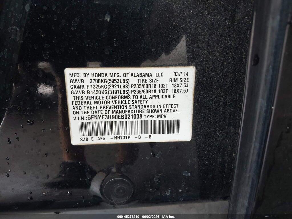 5FNYF3H90EB021008 2014 HONDA PILOT photo no. 9