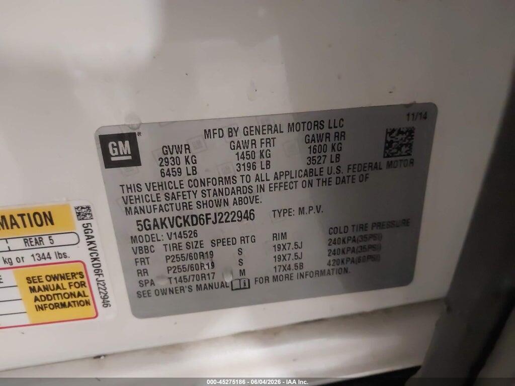 5GAKVCKD6FJ222946 2015 BUICK ENCLAVE photo no. 9
