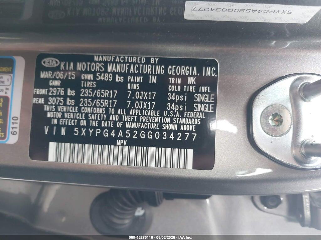 5XYPG4A52GG034277 2016 KIA SORENTO photo no. 9
