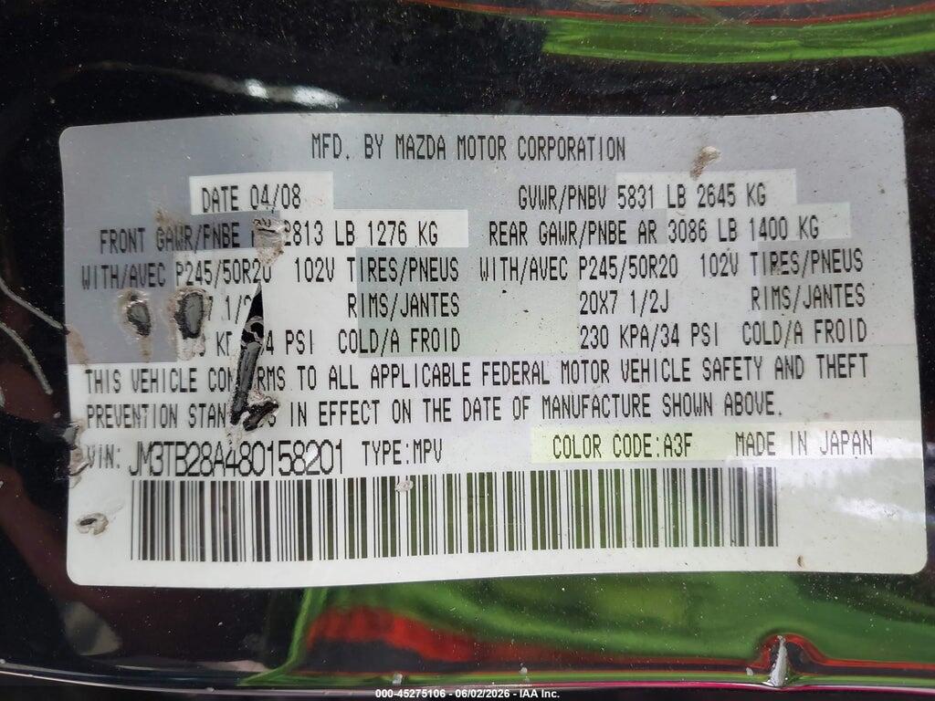 JM3TB28A480158201 2008 MAZDA CX-9 photo no. 9