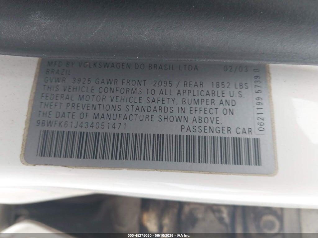 9BWFK61J434051471 2003 VOLKSWAGEN GOLF photo no. 9