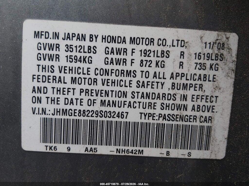 JHMGE88229S032467 2009 HONDA FIT photo no. 9