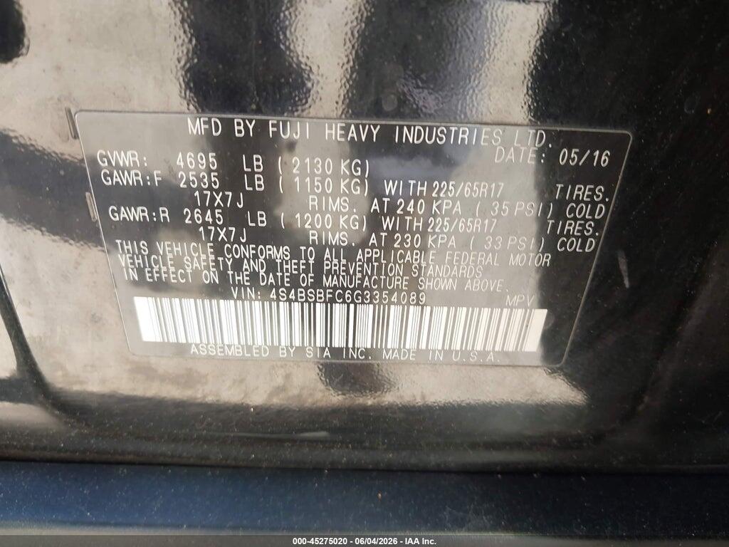 4S4BSBFC6G3354089 2016 SUBARU OUTBACK photo no. 9