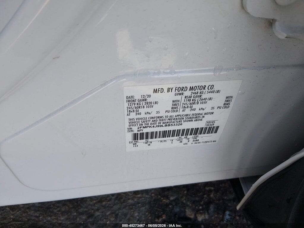 2FMPK4J99LBB53326 2020 FORD EDGE photo no. 9