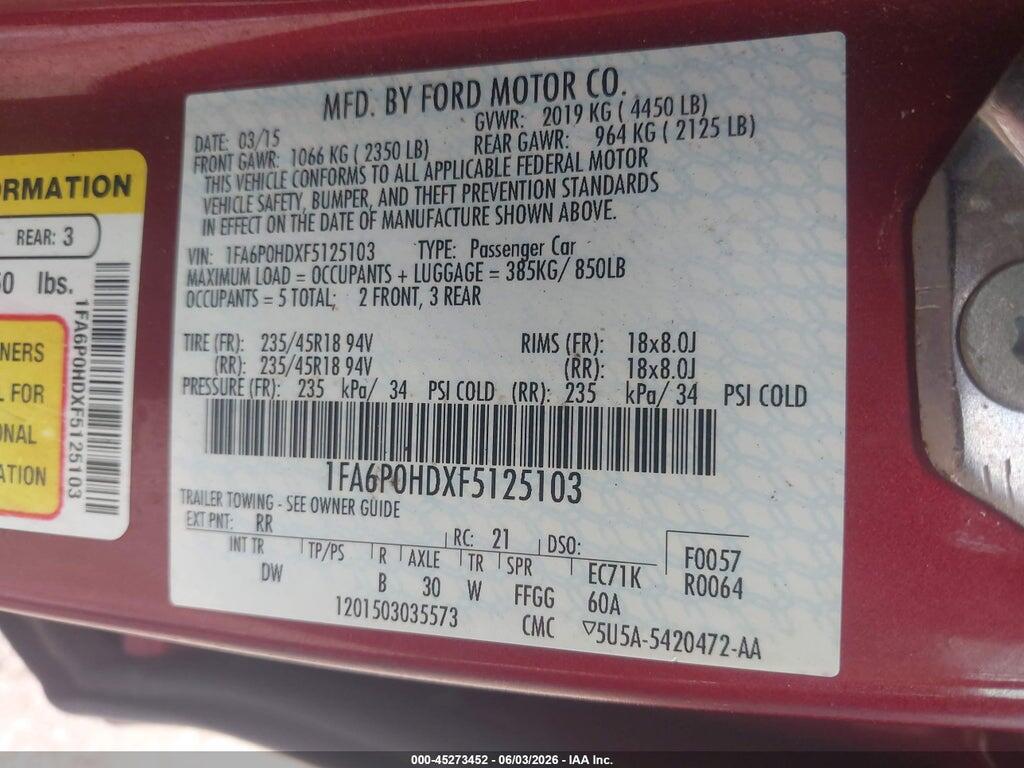 1FA6P0HDXF5125103 2015 FORD FUSION photo no. 9