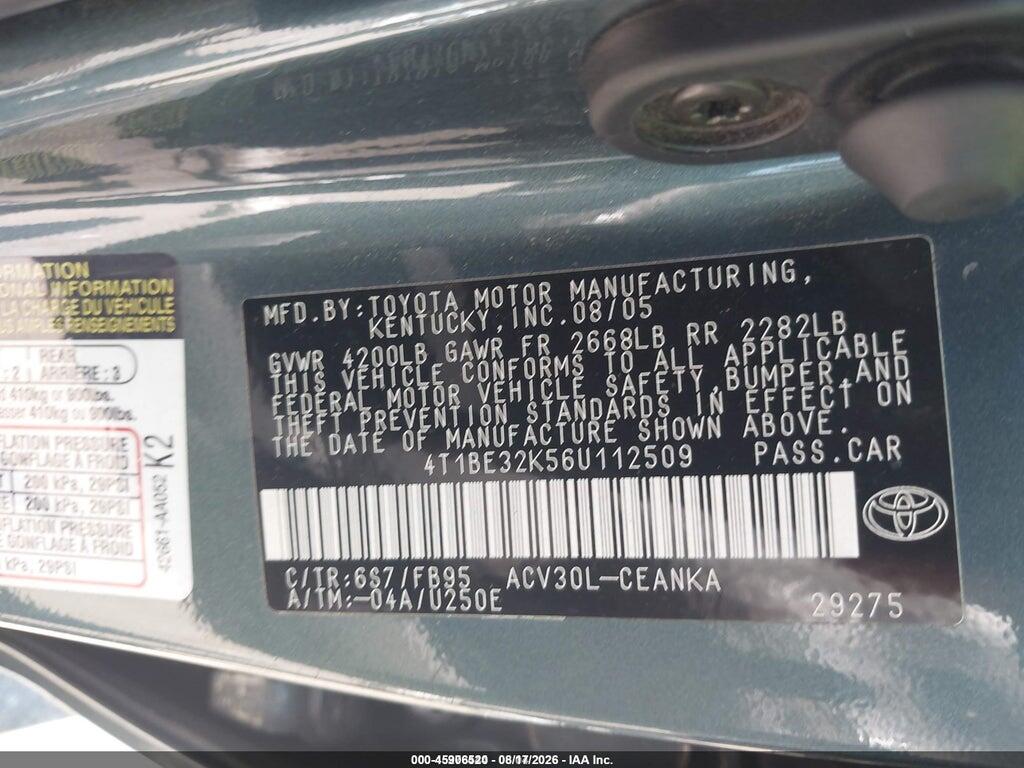 4T1BE32K56U112509 2006 TOYOTA CAMRY photo no. 9