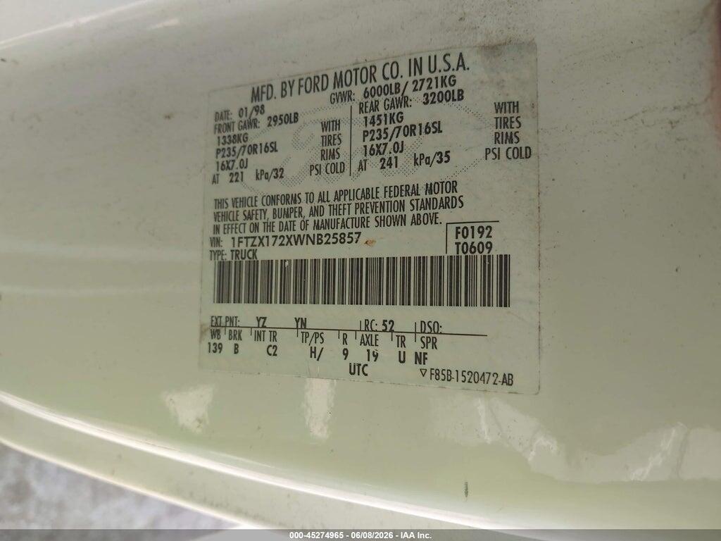 1FTZX172XWNB25857 1998 FORD F-150 photo no. 9