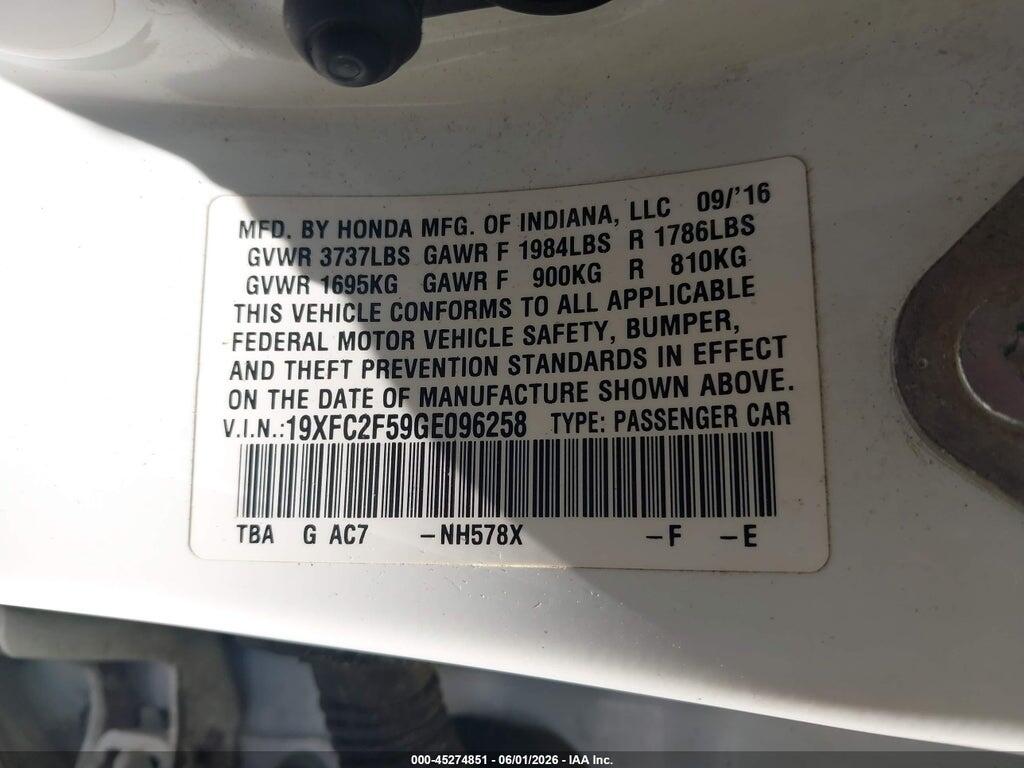19XFC2F59GE096258 2016 HONDA CIVIC photo no. 9