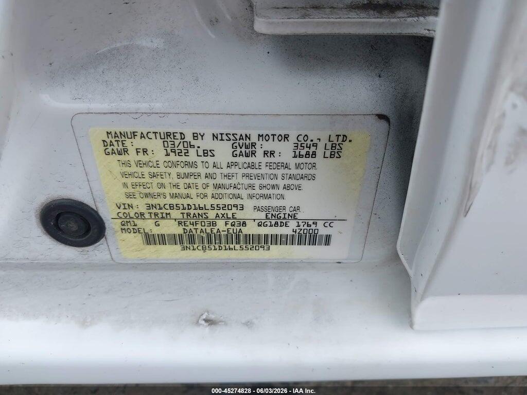 3N1CB51D16L552093 2006 NISSAN SENTRA photo no. 9