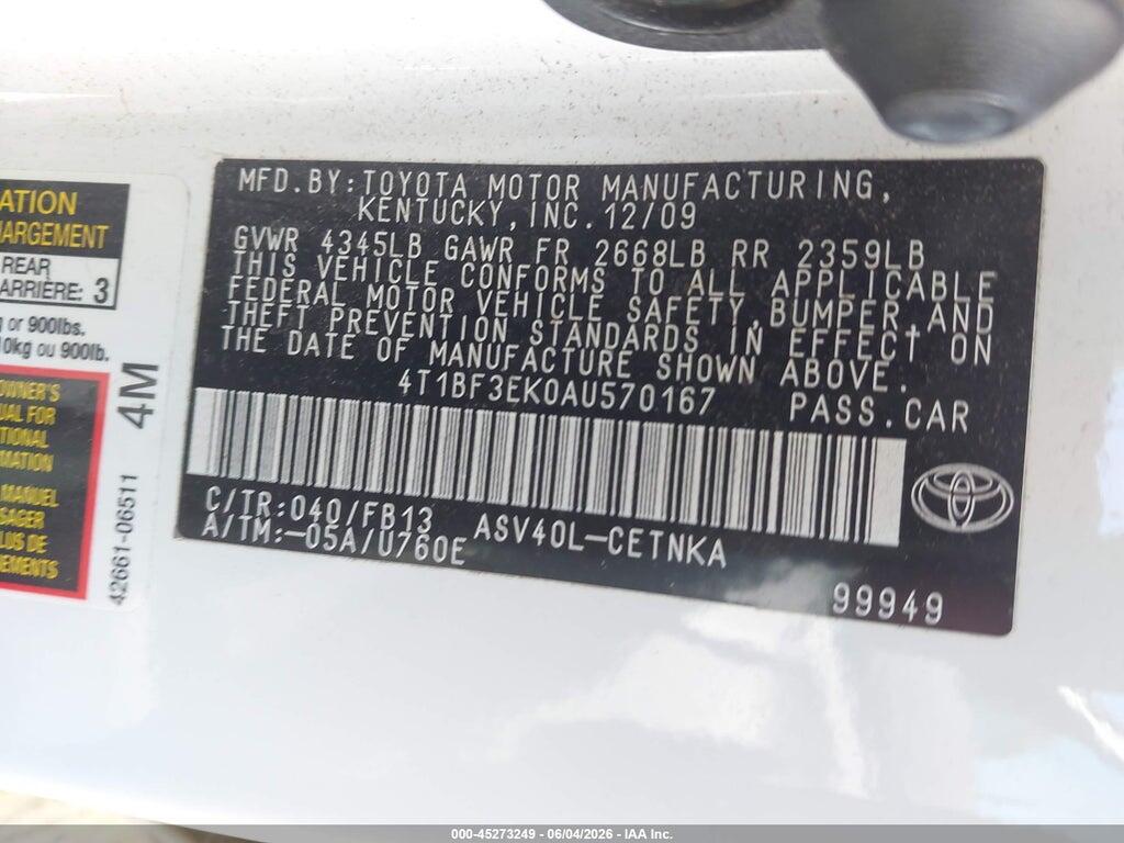 4T1BF3EK0AU570167 2010 TOYOTA CAMRY photo no. 9