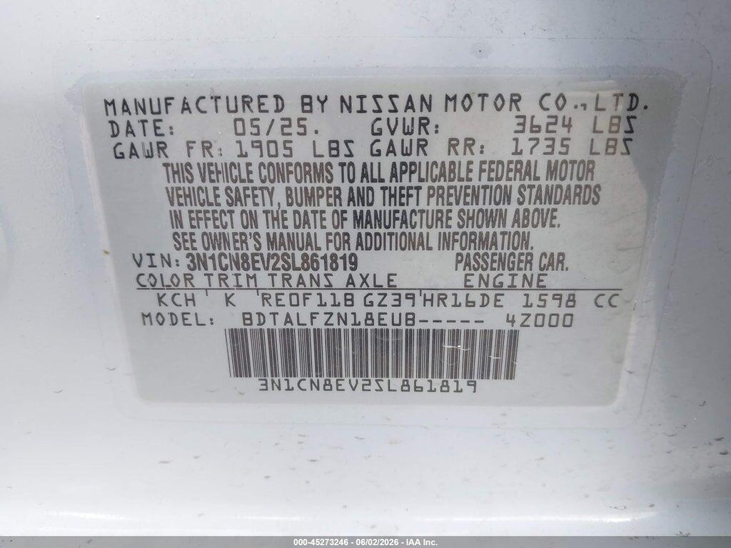 3N1CN8EV2SL861819 2025 NISSAN VERSA photo no. 9