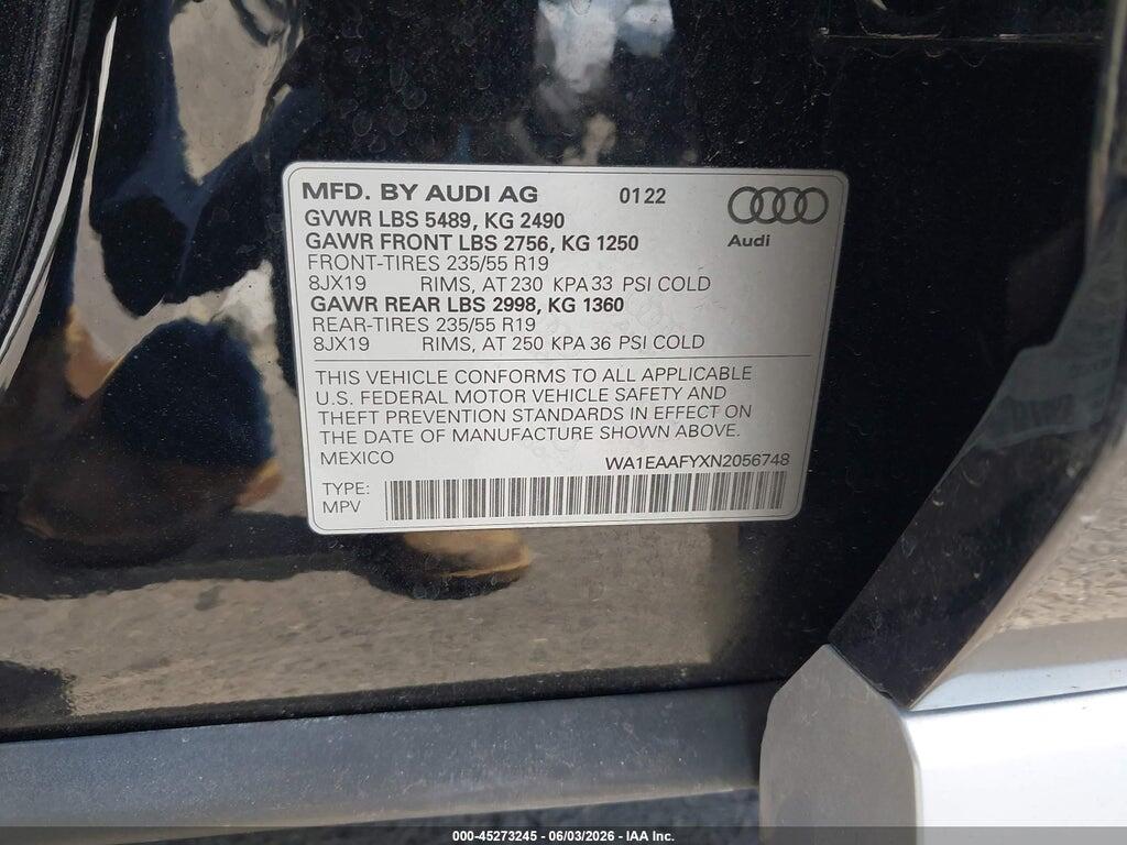 WA1EAAFYXN2056748 2022 AUDI Q5 photo no. 9