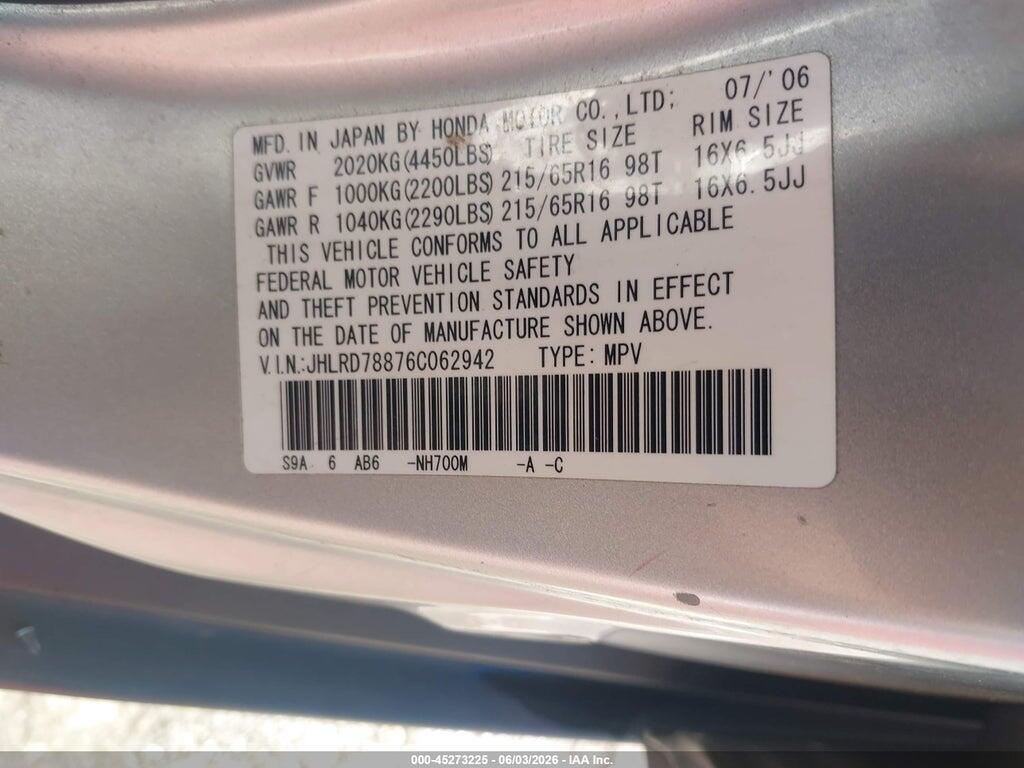 JHLRD78876C062942 2006 HONDA CR-V photo no. 9