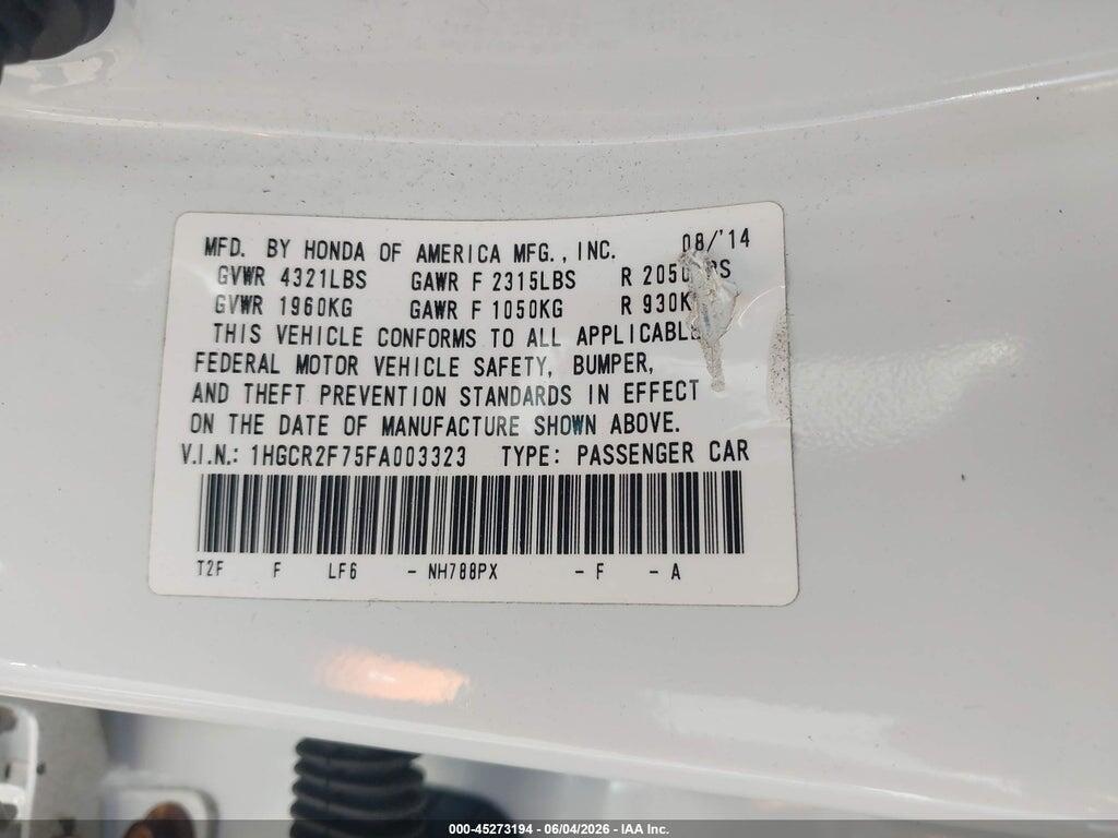 1HGCR2F75FA003323 2015 HONDA ACCORD photo no. 9