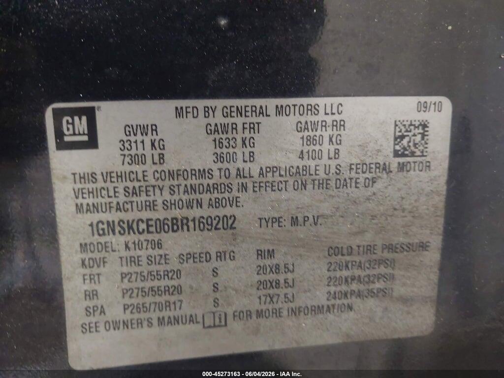 1GNSKCE06BR169202 2011 CHEVROLET TAHOE photo no. 9