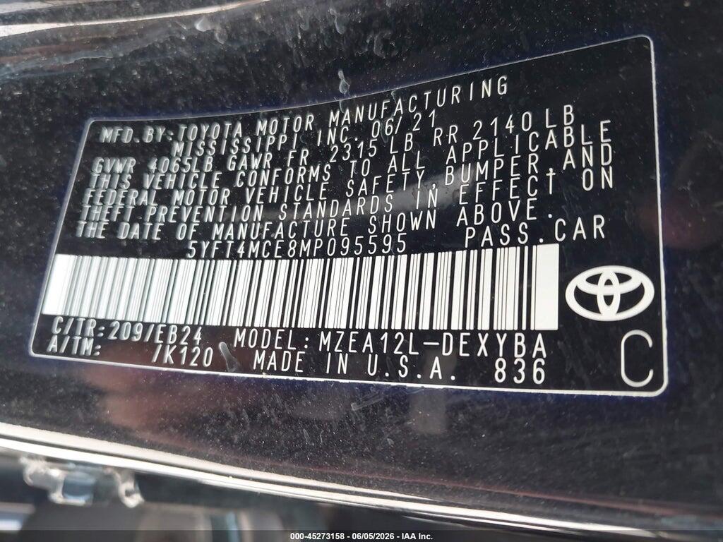 5YFT4MCE8MP095595 2021 TOYOTA COROLLA photo no. 9
