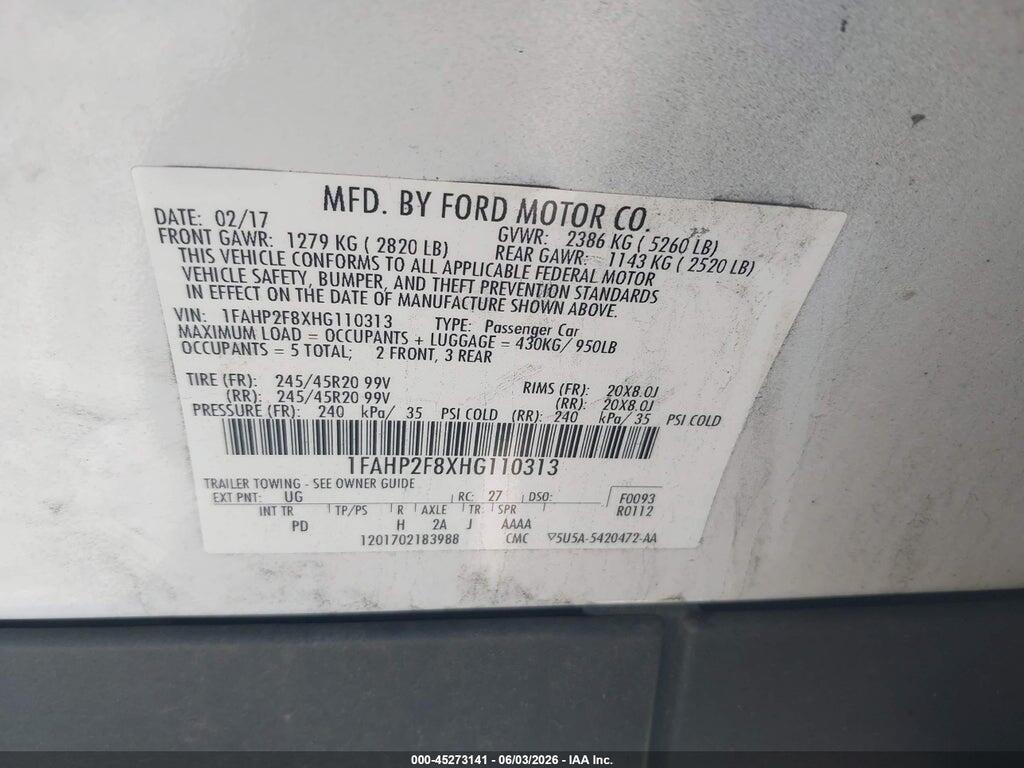 1FAHP2F8XHG110313 2017 FORD TAURUS photo no. 9
