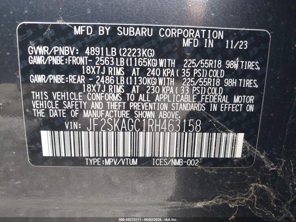 JF2SKAGC1RH463158 2024 SUBARU FORESTER photo no. 9
