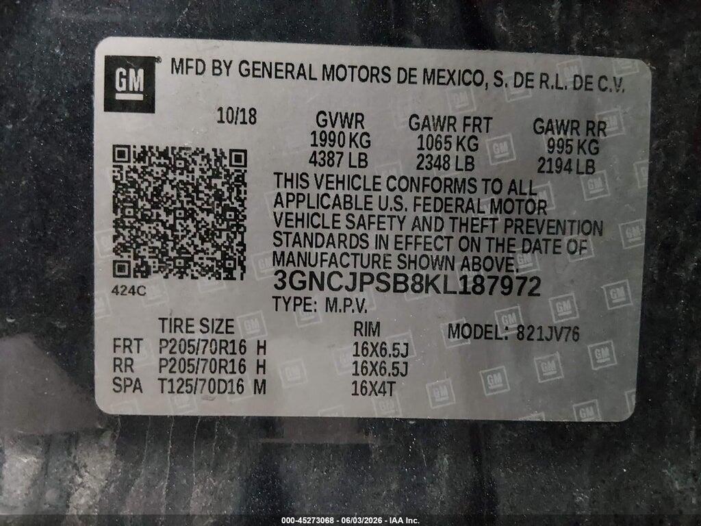 3GNCJPSB8KL187972 2019 CHEVROLET TRAX photo no. 9