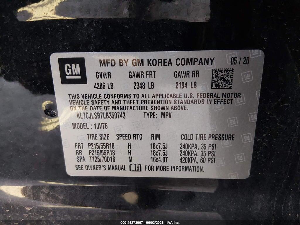 KL7CJLSB7LB350743 2020 CHEVROLET TRAX photo no. 9