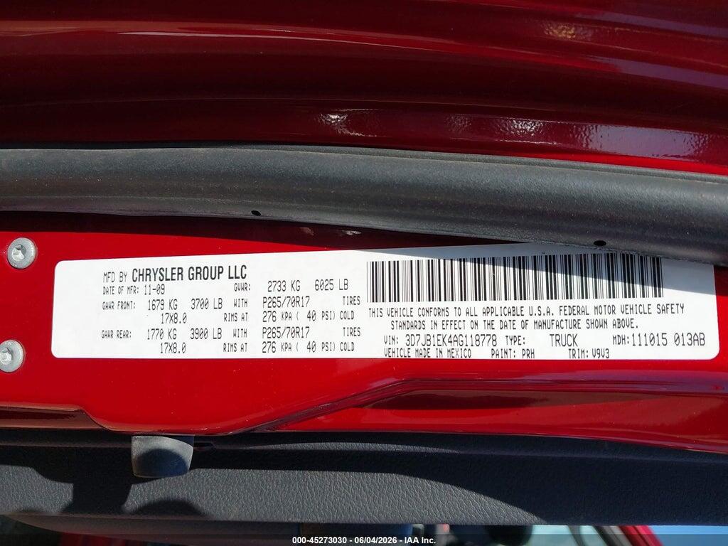 3D7JB1EK4AG118778 2010 DODGE RAM 1500 photo no. 9