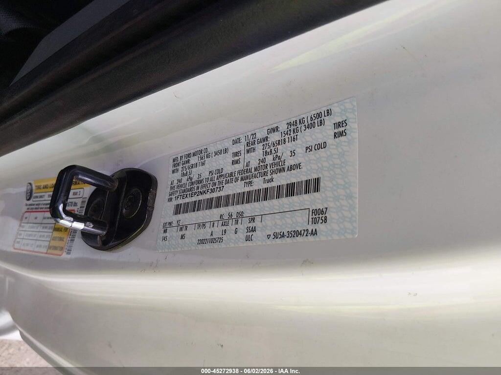 1FTEX1EP2NKF30737 2022 FORD F-150 photo no. 9