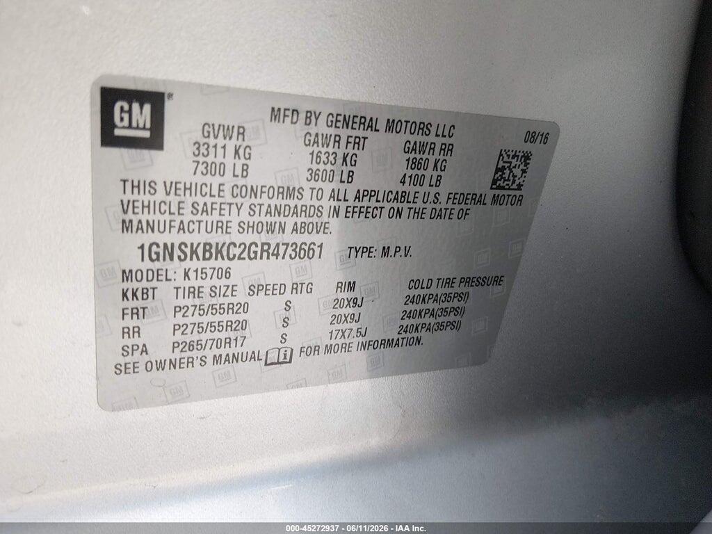 1GNSKBKC2GR473661 2016 CHEVROLET TAHOE photo no. 9