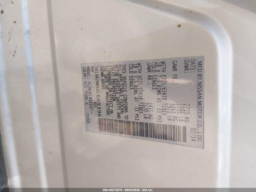 5N1AR2MM1EC669396 2014 NISSAN PATHFINDER photo no. 9