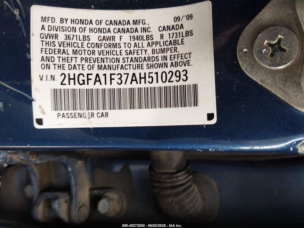 2HGFA1F37AH510293 2010 HONDA CIVIC photo no. 9