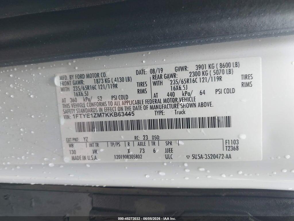 1FTYE1ZM7KKB63445 2019 FORD TRANSIT-150 photo no. 9