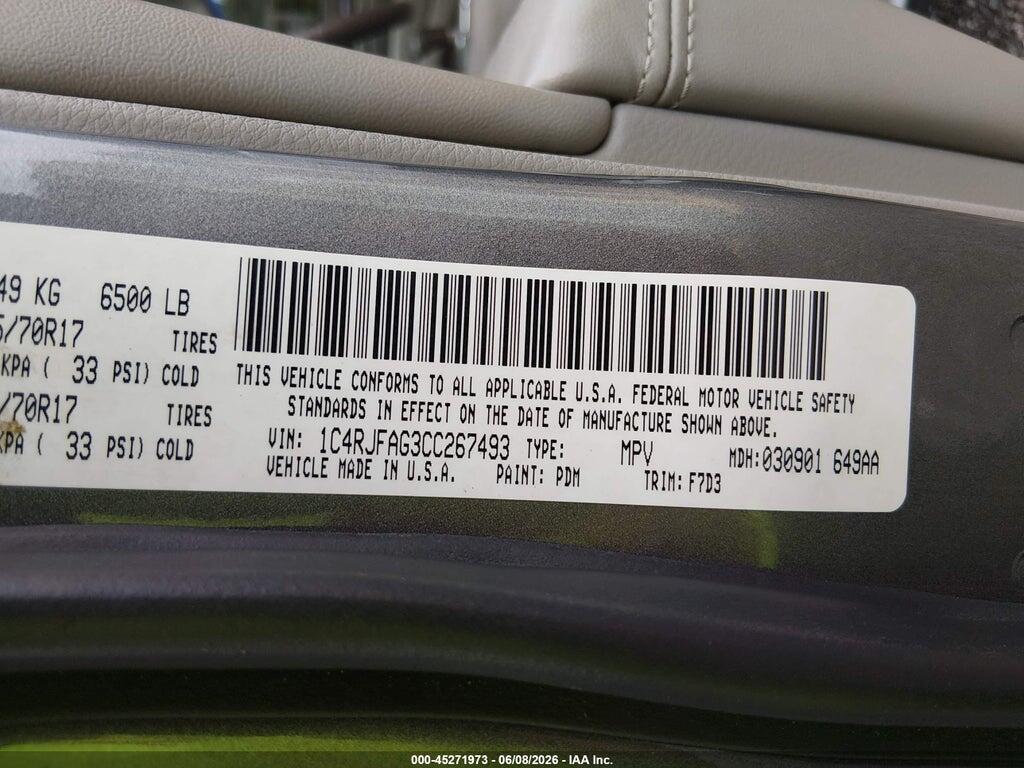 1C4RJFAG3CC267493 2012 JEEP GRAND CHEROKEE photo no. 9