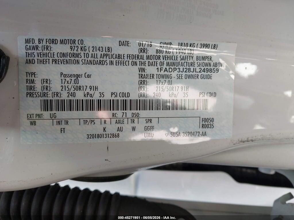 1FADP3J28JL249859 2018 FORD FOCUS photo no. 9