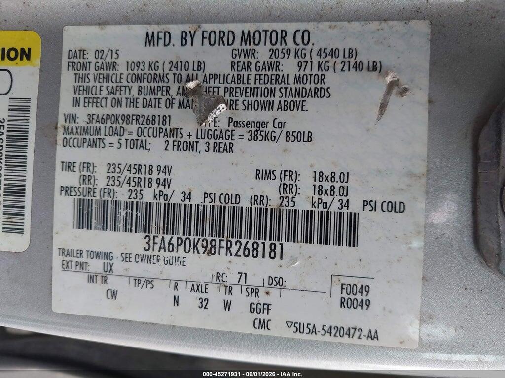 3FA6P0K98FR268181 2015 FORD FUSION photo no. 9