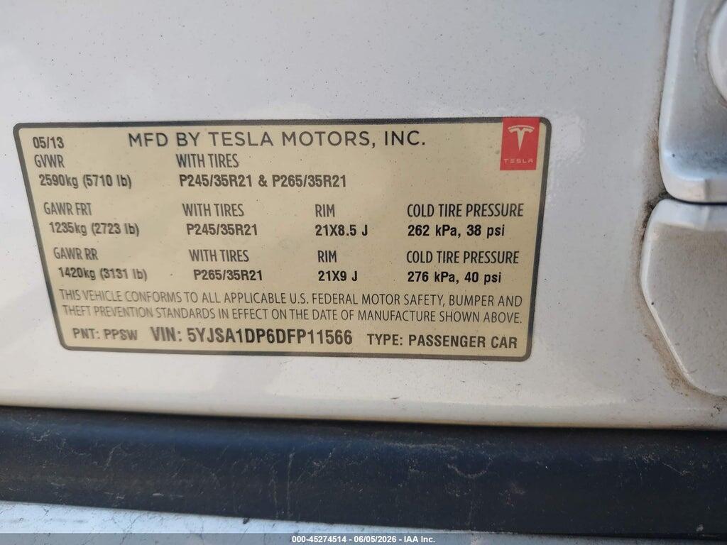 5YJSA1DP6DFP11566 2013 TESLA MODEL S photo no. 9