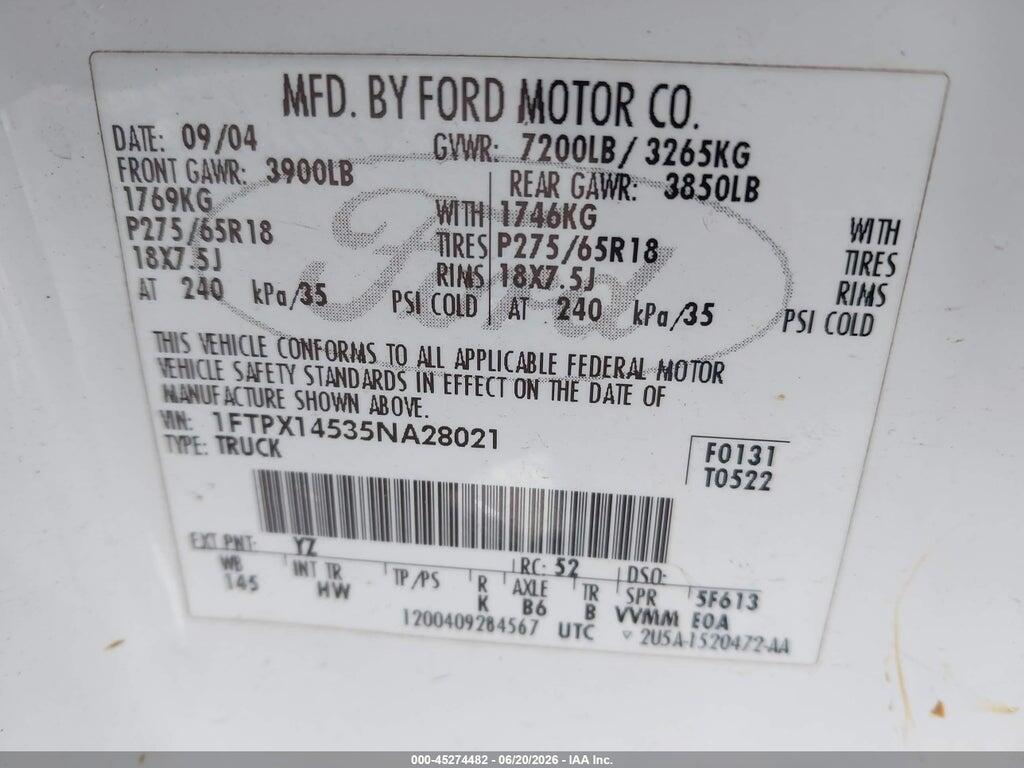 1FTPX14535NA28021 2005 FORD F-150 photo no. 9