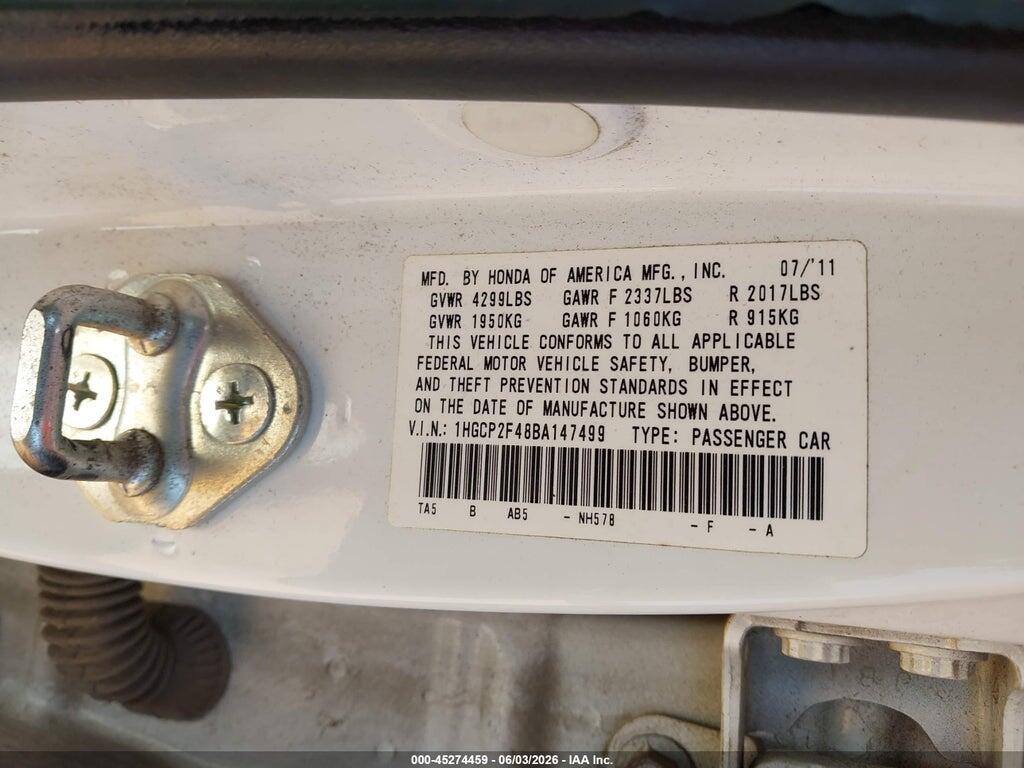 1HGCP2F48BA147499 2011 HONDA ACCORD photo no. 9