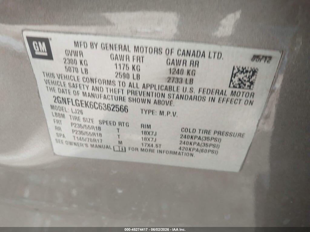 2GNFLGEK6C6362566 2012 CHEVROLET EQUINOX photo no. 9