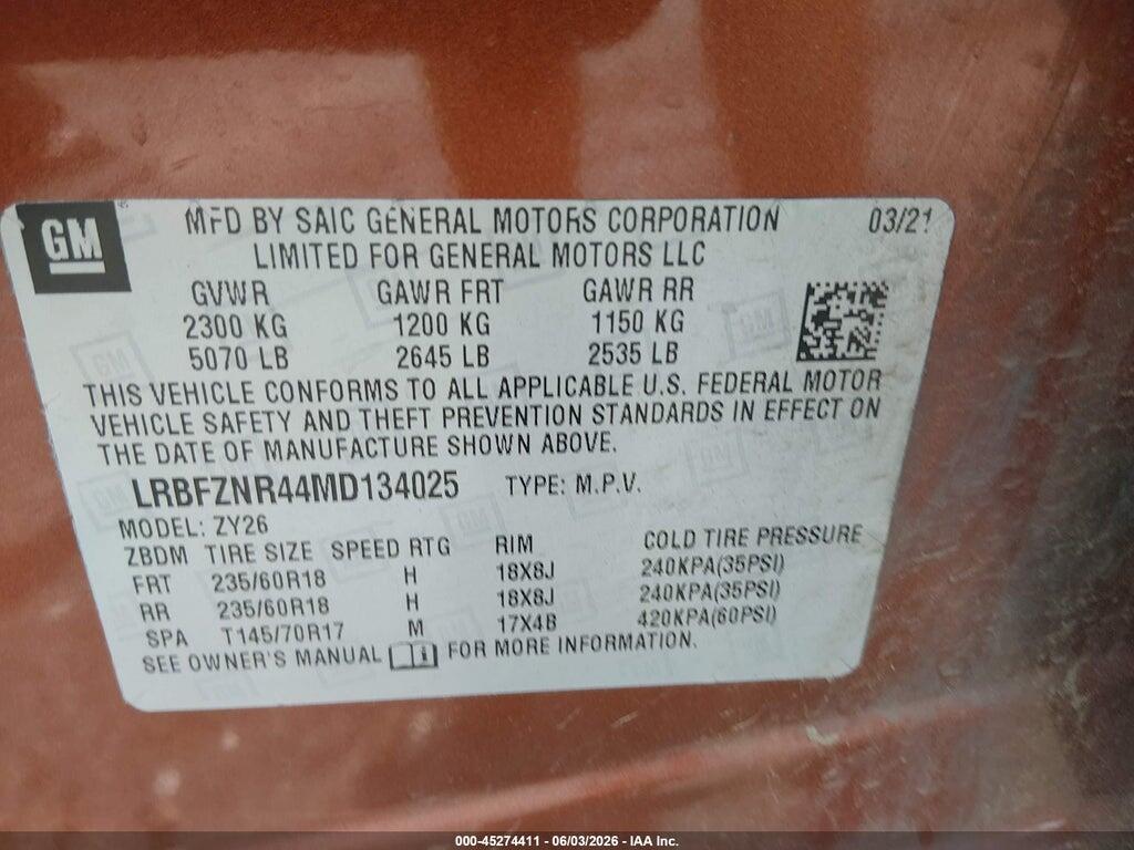 LRBFZNR44MD134025 2021 BUICK ENVISION photo no. 9