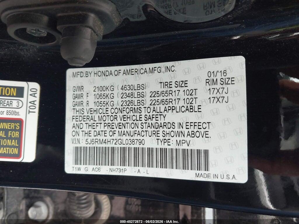 5J6RM4H72GL038790 2016 HONDA CR-V photo no. 9