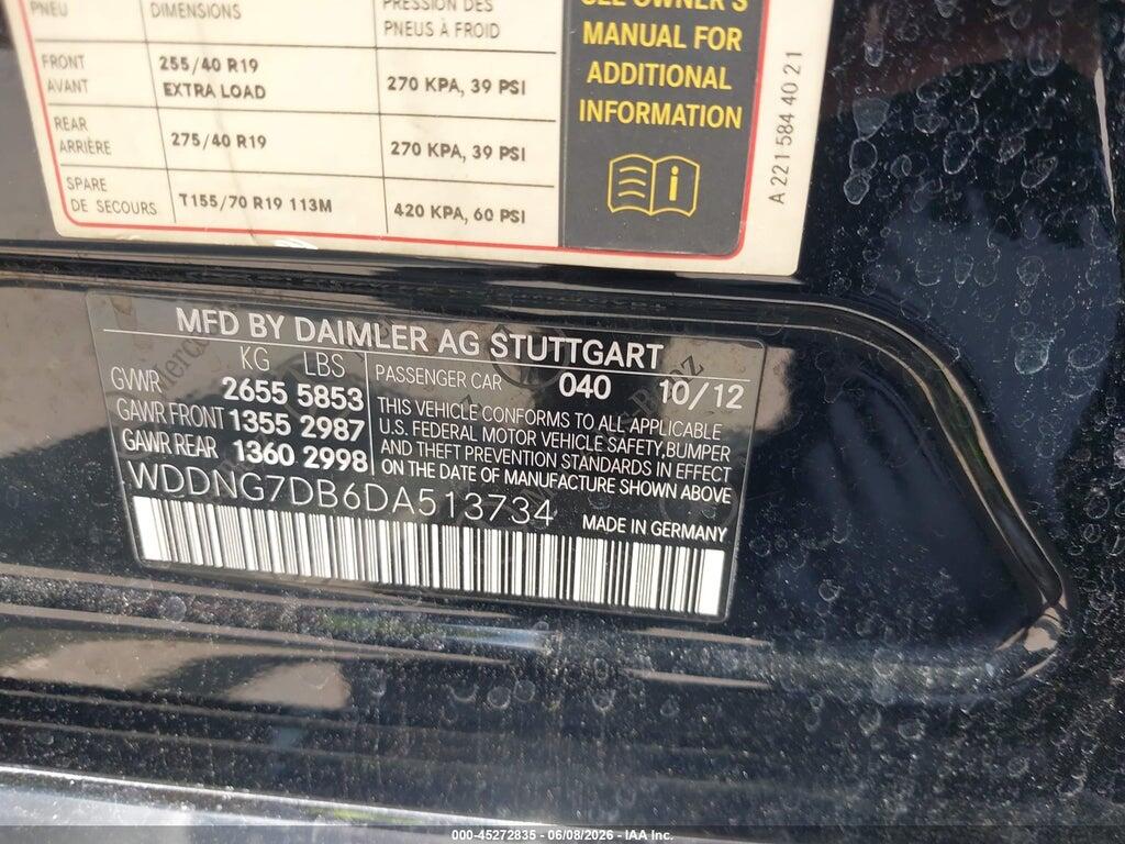 WDDNG7DB6DA513734 2013 MERCEDES-BENZ S 550 photo no. 9
