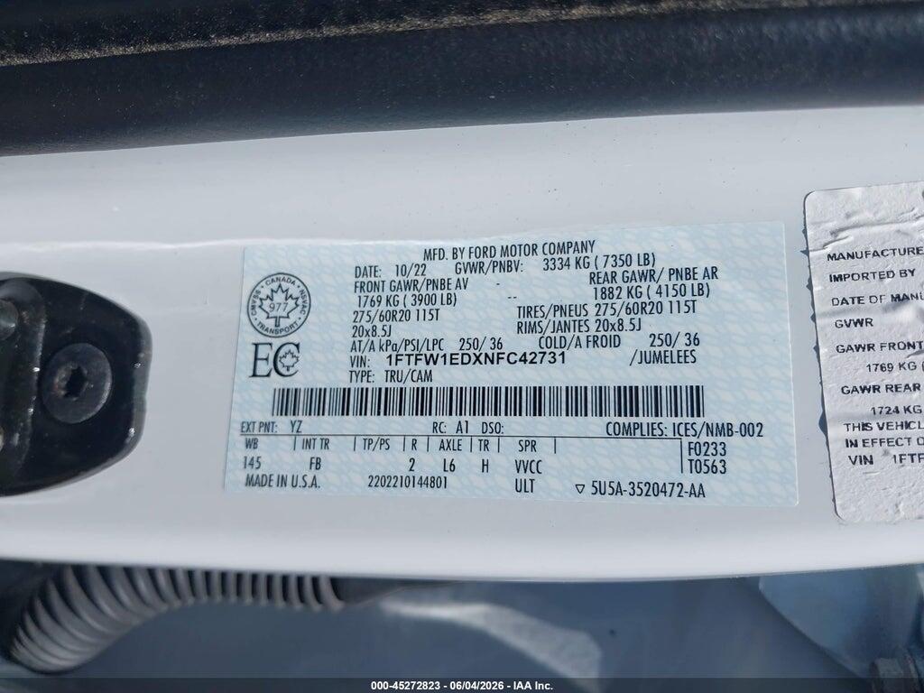 1FTFW1EDXNFC42731 2022 FORD F-150 photo no. 9
