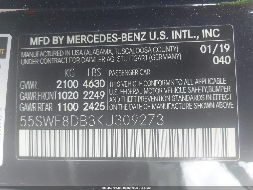 55SWF8DB3KU309273 2019 MERCEDES-BENZ C 300 photo no. 9